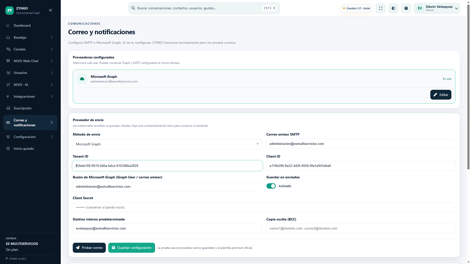 Configuración de envío